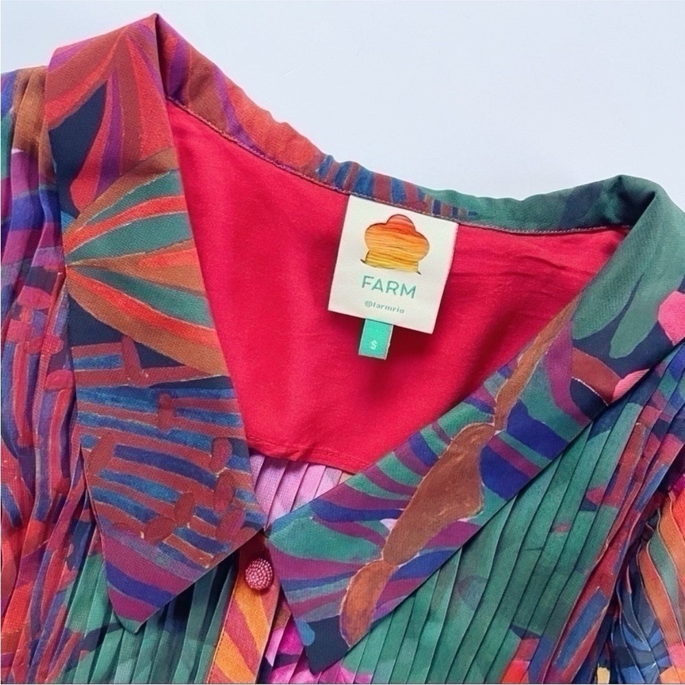 NEW Farm Rio Women’s Bird Flowers Pleated Shirt Multicolor - Picture 10 of 13